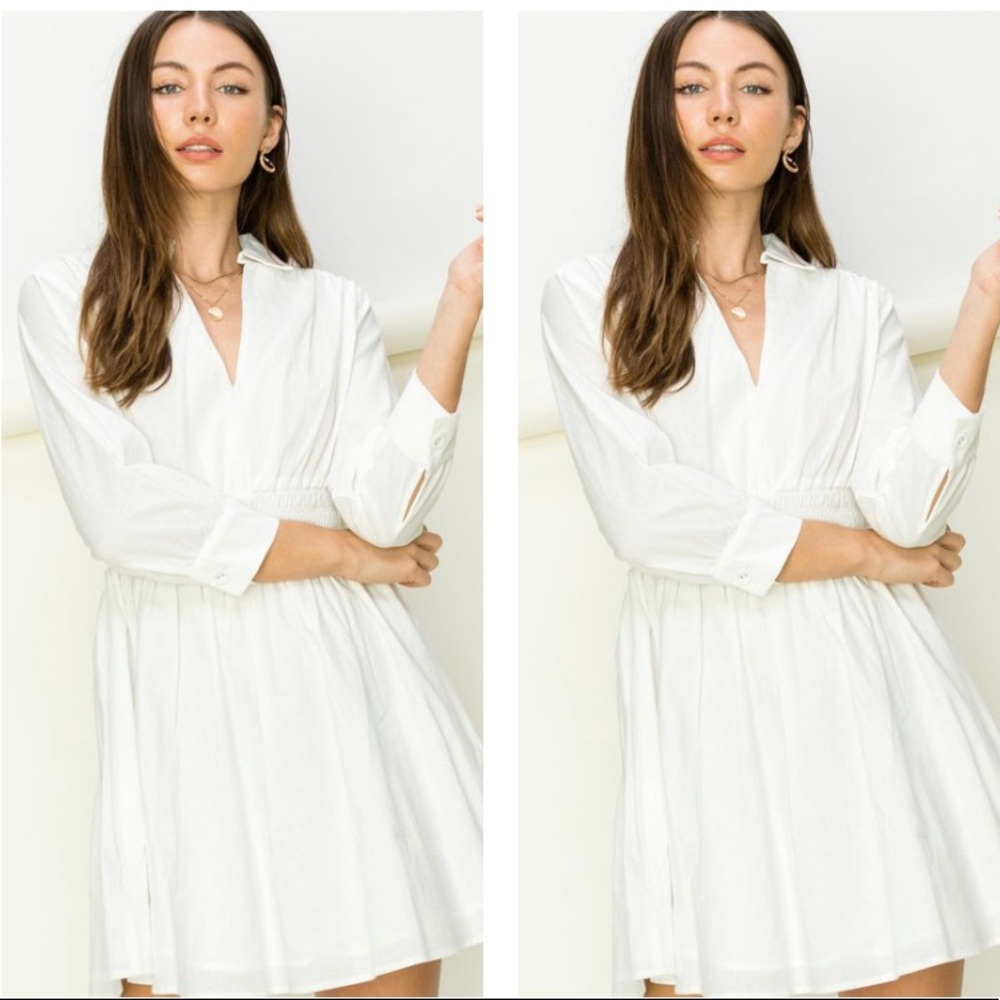 Simply Smocked White Collared Dress - Picture 3 of 4